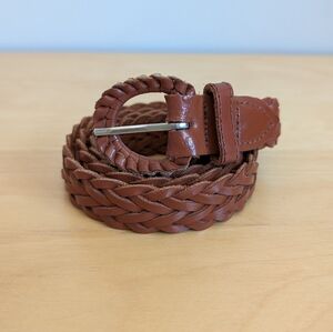 Braided Brown Leather Belt, Size M/L